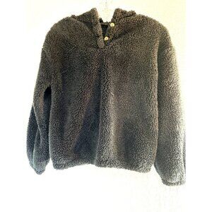 Girls Hoodie Fleece Black Pull Over 2 Button Size 10-12